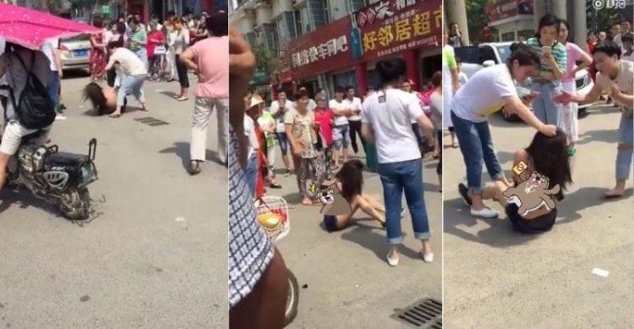 搶人老公下場太慘！「貌美小三1打5」衣不蔽體… 脫到光光！圍起路人牆：不忍直視(影)