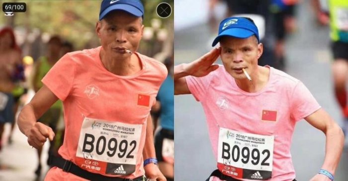 神人「仙哥」轟動廣州!全程叼菸跑全馬「3小時41分完賽」網跪:不管抽什麼都來一點