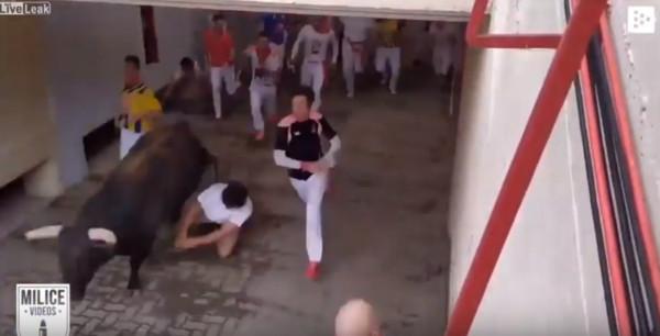 慎入！男在奔牛節慘遭「眾牛輾壓」　旁人無視繼續踩著他跑