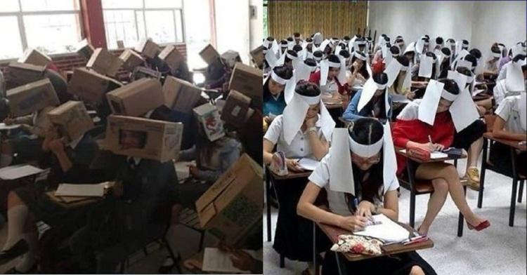 老師防止學生考試作弊...竟然要求「戴紙板箱」的行為曝光...引發全球國際性的關注！