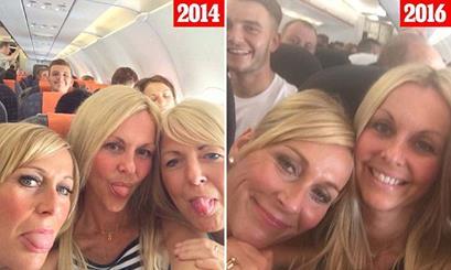 女子搭機自拍，被後方的男子「亂入」，不過當女子再看第二眼的時候......嚇到狂尖叫啦！